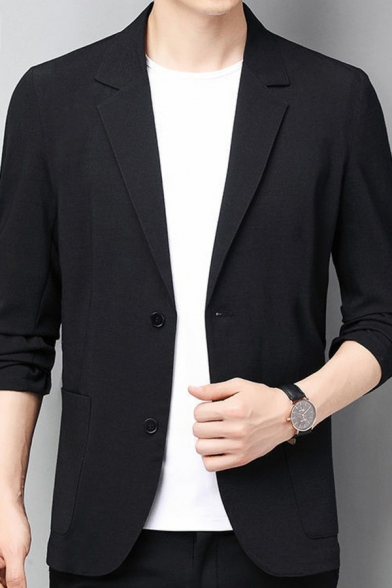 Guys Comfortable Suit Heathered Pocket Cotton Linen Lapel Collar Button Up Suit