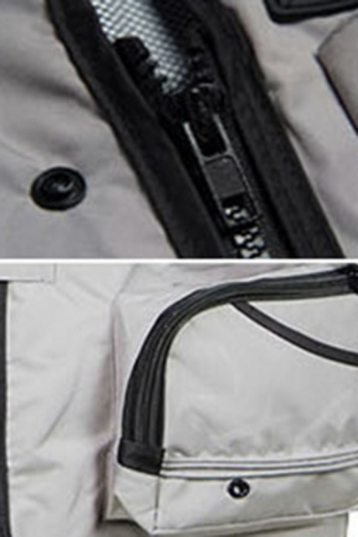 Guys Stylish Vest Contrast Line Pocket Front V Neck Loose Button Placket Sleeveless Vest