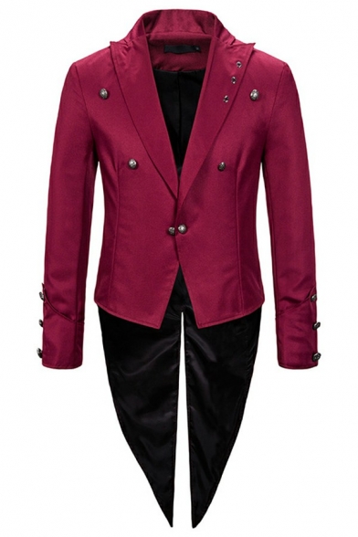 Men Casual Suit Blazer Plain Long-Sleeved Lapel Collar Single Button Suit Blazer with Dovetail Hem