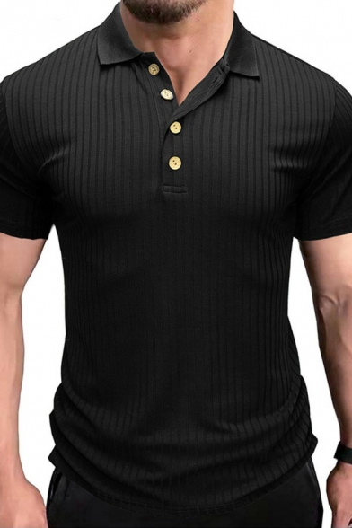 Men Retro Polo Shirt Stripe Patterned Button Slim Fit Short-sleeved Polo Shirt