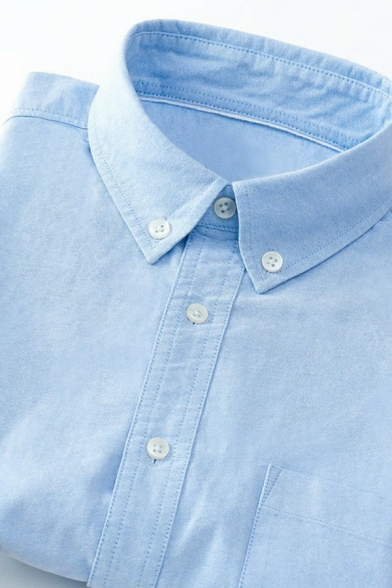 Simple Mens Shirt Pure Color Long Sleeve Button Closure Button-Down Collar Regular Fit Button Shirt