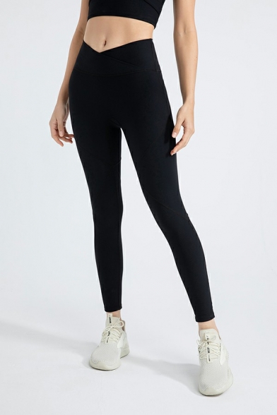 Simple Yoga Leggings High Waist Contrast Stitching Ankle Length Slim Fitted Gym Leggings for Women
