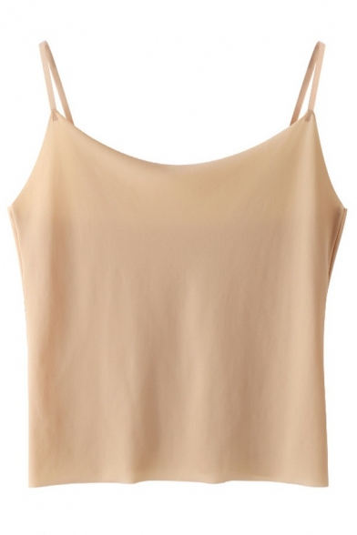 Comfortable Ladies Cami Solid Color Spaghetti Straps Cropped Cami Tee