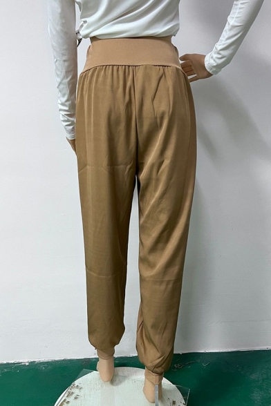 Leisure Womens Crop Pants Solid Color High Waist Split Design Slim Fit Pants