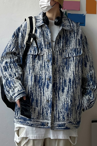 Modern Guys Denim Jacket Tie-Dye Button Closure Pocket Detail Spread Collar Loose Fit Denim Jacket