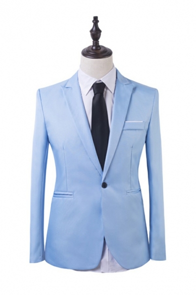 Vintage Guy's Suit Co-ords Plain Long Sleeve Lapel Collar Button with Pants Slim Suit Set
