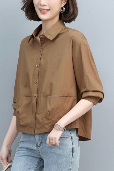 Simple Womens Jacket Plain Turn-Down Collar Long Sleeve Single Breasted Jacket