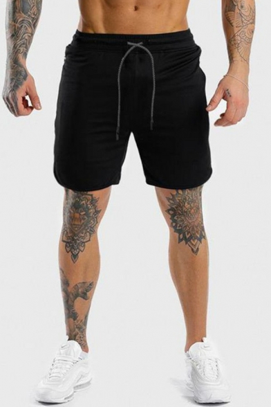Sporty Mens Shorts Solid Color Drawstring Waist Mid Rise Regular Fit Shorts with Pocket