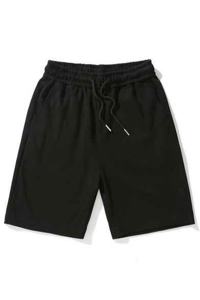 Stylish Mens Shorts Pure Color Drawstring Waist Mid Rise Regular Fit Shorts