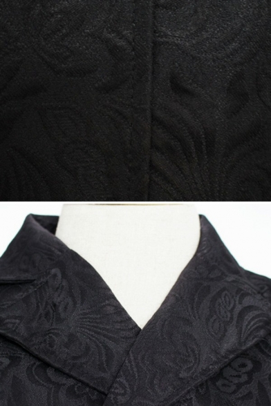 Vintage Mens Jacquard Vest Lapel Collar Slit Design Pure Color Double Breasted Regular Fit Vest