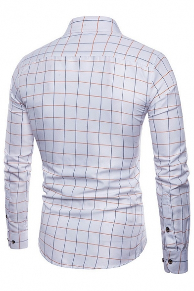 Casual Mens Plaid Print Shirt Button Closure Turn-down Collar Regular Fit Shirt
