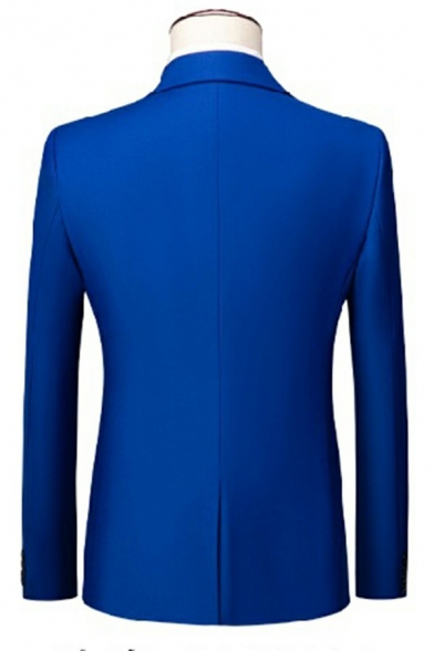 Men Vintage Suit Set Pure Color Lapel Collar Single Button Pocket Detail Blazer and Pants Set