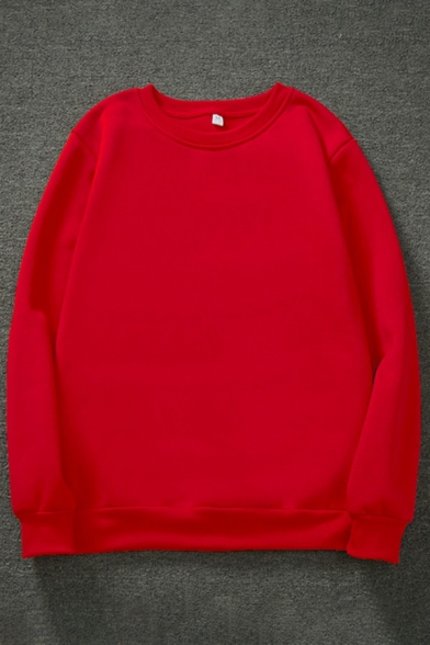 Simple Mens Sweatshirt Solid Color Round Neck Long-Sleeved Regular Fit Sweatshirt