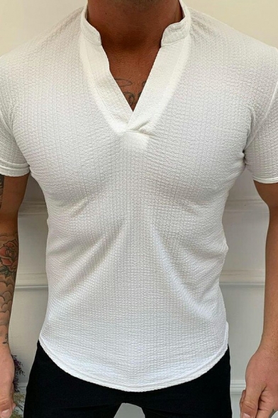 Men's Plain Casual T-Shirt Short Sleeve V-Neck Regular Fit T-Shirt