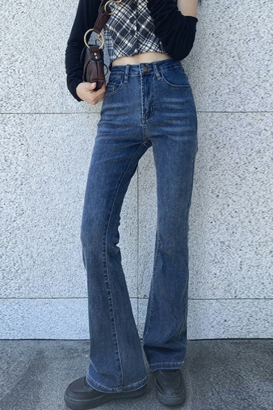 Street Look Ladies Jeans Whole Colored Pocket Full Length High Rise Button-up Jeans