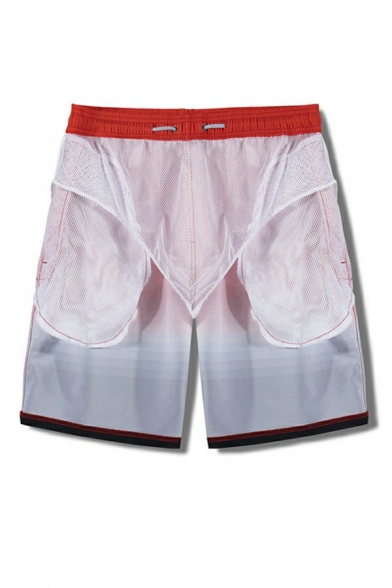 Summer Style Mens Short Leaves Printed Drawstring Waist Mid Rise Quick Dry Swim Trunks
