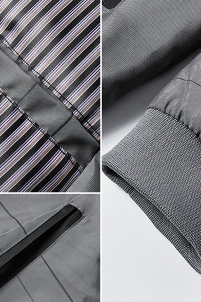 Classic Mens Jacket Maple Leaf Print Zipper Closure Stand Collar Long Sleeve Relaxed Baseball Jacket