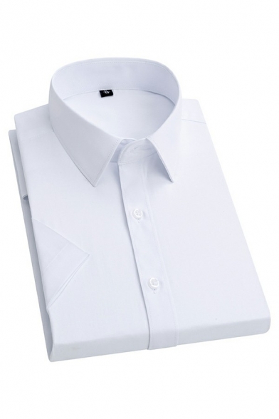 Modern Boy's Shirt Whole Colored Turn-down Collar Regular Short Sleeve Button down Shirt