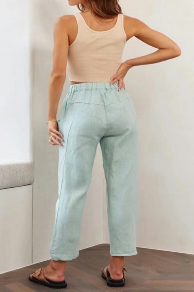 Original Ladies Pants Whole Colored Drawstring Waist Pocket Mid Rise Ankle Length Pants