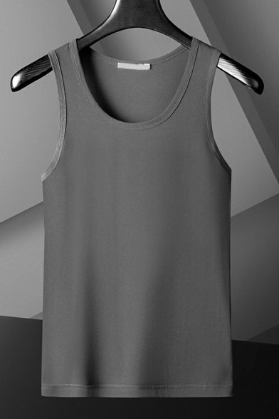 Simple Mens Tank Tops Plain Modal Round Neck Relaxed Tank