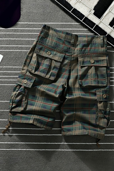 Trendy Mens Cargo Shorts Stripe Print Button Placket Mid Rise Straight Fit Cargo Shorts with Pocket