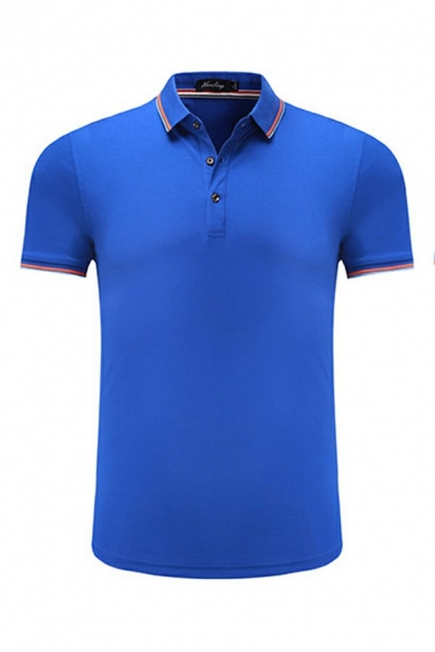 Basic Mens Polo Shirt Pure Color Button Detail Turn-down Collar Polo Shirt