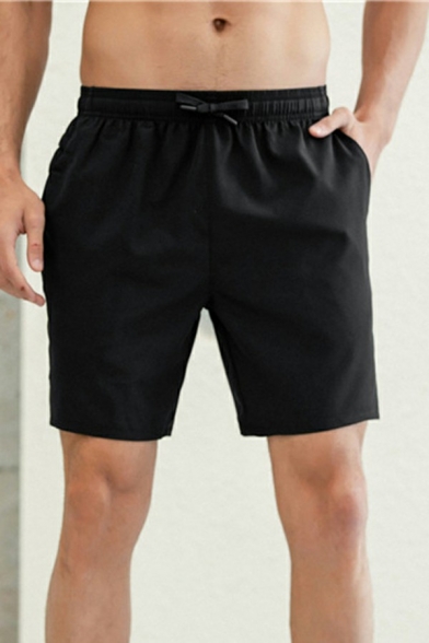 Basic Mens Shorts Plain Drawstring Waist Mid Rise Quick Dry Active Shorts
