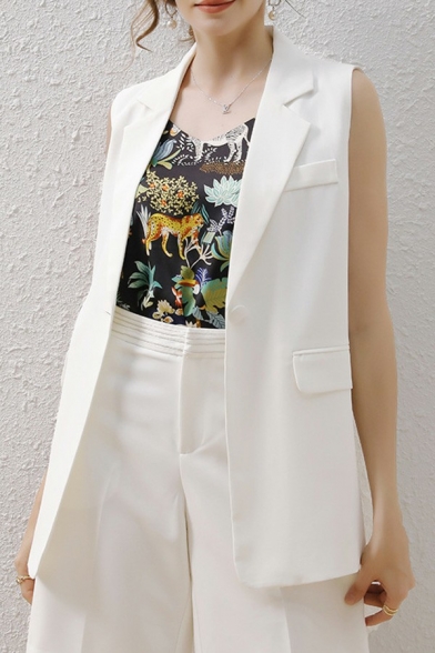Chic Womens Vest Notched Lapel Collar Pure Color Single Button Loose Fit Suit Vest