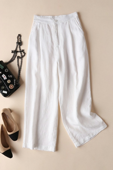 Fashion Pants Pure Color Loose Pocket Long Length Mid Rise Button down Pants for Women
