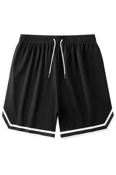 Leisure Mens Shorts Color Block Drawstring Waist Mid Rise Straight Fit Shorts