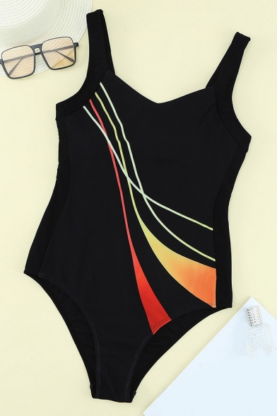 Sexy Womens Bodysuit Adjustable Strap 3D Print Tight Swim Bodysuit