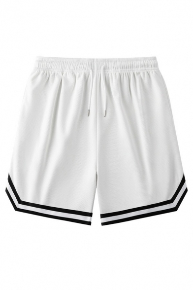 Leisure Mens Shorts Color Block Drawstring Waist Mid Rise Straight Fit Shorts