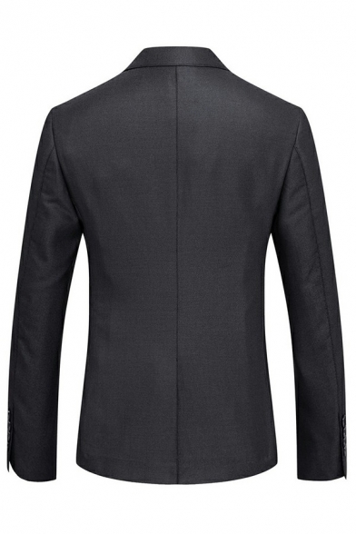 Men Dashing Grey Suit Set Plain Lapel Collar Single Button Pocket Detail Blazer and Pants Suit Set