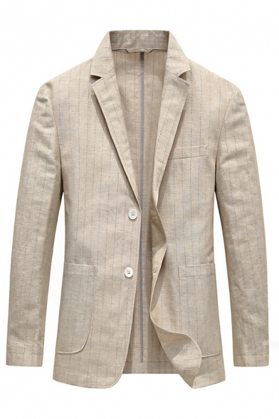 Men Stylish Suit Blazer Stripe Pattern Lapel Collar Button Closure Pocket Detail Suit Blazer