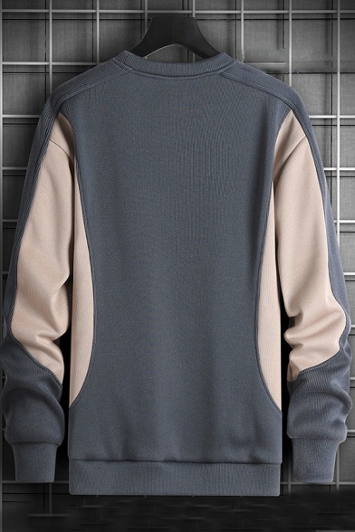 Modern Guys Sweatshirt Contrast Color Round Neck Long-Sleeved Loose Fitted Sweatshirt