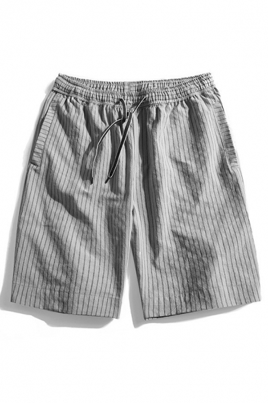 Stylish Mens Shorts Stripe Print Drawstring Waist Mid Rise Regular Fit Shorts
