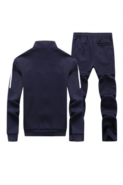 Guys Simple Co-ords Contrast Stripe Long Sleeve Stand Collar Zipper Hoodie & Pants Fit Set