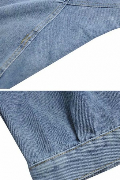 Modern Denim Jacket Plain Button Closure Pocket Detail Spread Collar Loose Fit Denim Jacket for Men