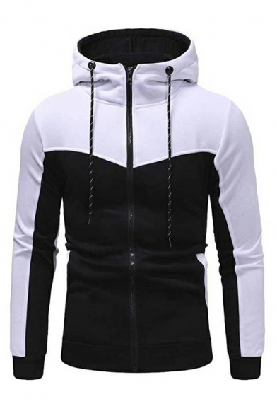 Sporty Mens Co-ords Color Block Drawstring Zipper Fly Long Sleeve Hoodie with Sweatpants Two Piece Set