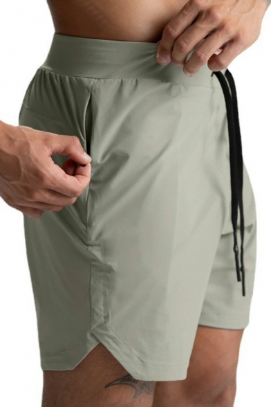 Sporty Mens Shorts Plain Mid Rise Drawstring Waist Regular Fit Shorts with Pocket