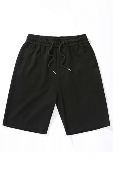 Trendy Mens Shorts Plain Drawstring Waist Mid Rise Shorts with Pocket