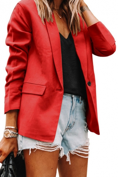Casual Womens Blazer Solid Color Lapel Collar Open Front Regular Fit Blazer with Flap Pockets