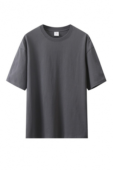 Guys Simple T-Shirt Plain Round Neck Short Sleeve Relaxed T-Shirt