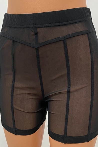 Sexy Girls Shorts Plain Sheer Elastic Waist Mid Rise Skinny Shorts