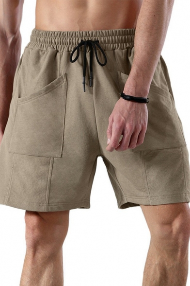 Sporty Mens Shorts Color Block Drawstring Waist Mid Rise Shorts with Pocket