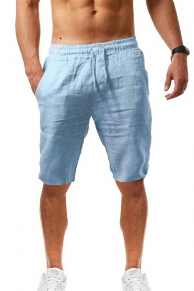 Trendy Mens Shorts Plain Drawstring Waist Mid Rise Regular Fit Shorts