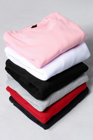 Daily Guys Sweatshirt Solid Color Round Neck Long-Sleeved Loose Fitted Sweatshirt