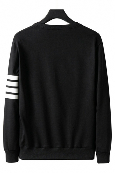 Dashing Guys Sweatshirt Stripe Pattern Round Neck Long-Sleeved Regular Fit Sweatshirt