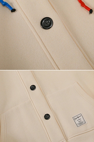 Modern Mens Drawstring Hoodie Plain Button Closure Long Sleeve Pocket Detail Loose Fit Hoodie