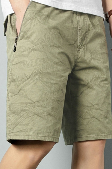 Stylish Mens Shorts Geometric Print Elastic Waist High Rise Zipper Pockets Cargo Shorts